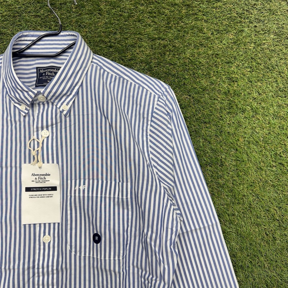 Abercrombie & Fitch Dress Shirt Mens Medium Stretch Poplin Long Sleeve Striped